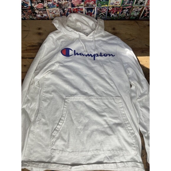 Adult Authentic Champion White Hoodie Sweatshirt Small Spell out - Picture 1 of 3